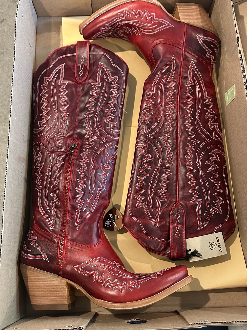 Ariat Red Leather Western Boots with White Stitching
